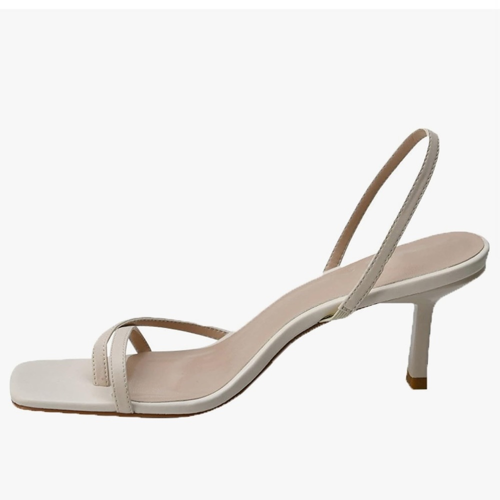 Beige ivory bone summer sandal slingback kitten heels